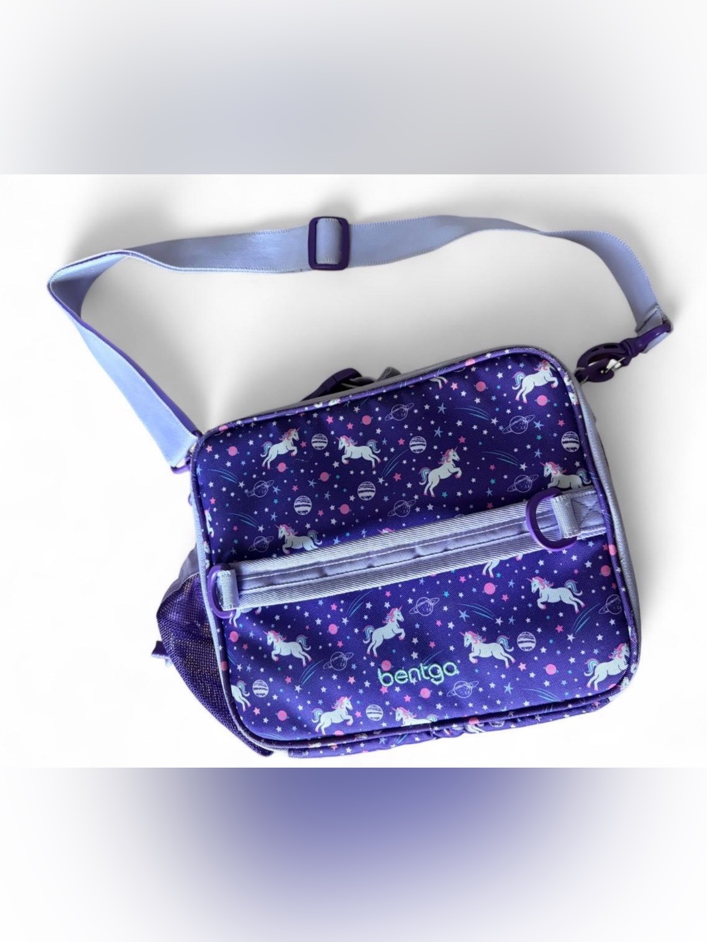Bentgo lunchbox purple outer space unicorns with shoulder strap